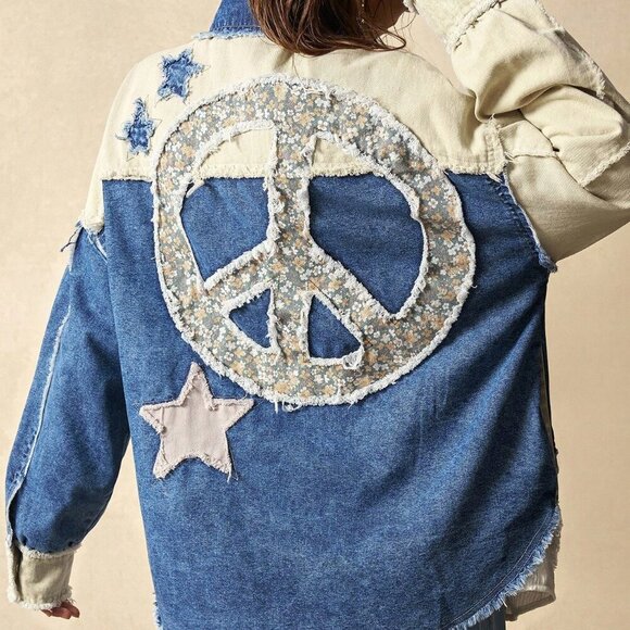 Multicolor Casual Women's Woven Patchwork Long Sleeve Loose Jacket Clothes - Picture 2 of 8